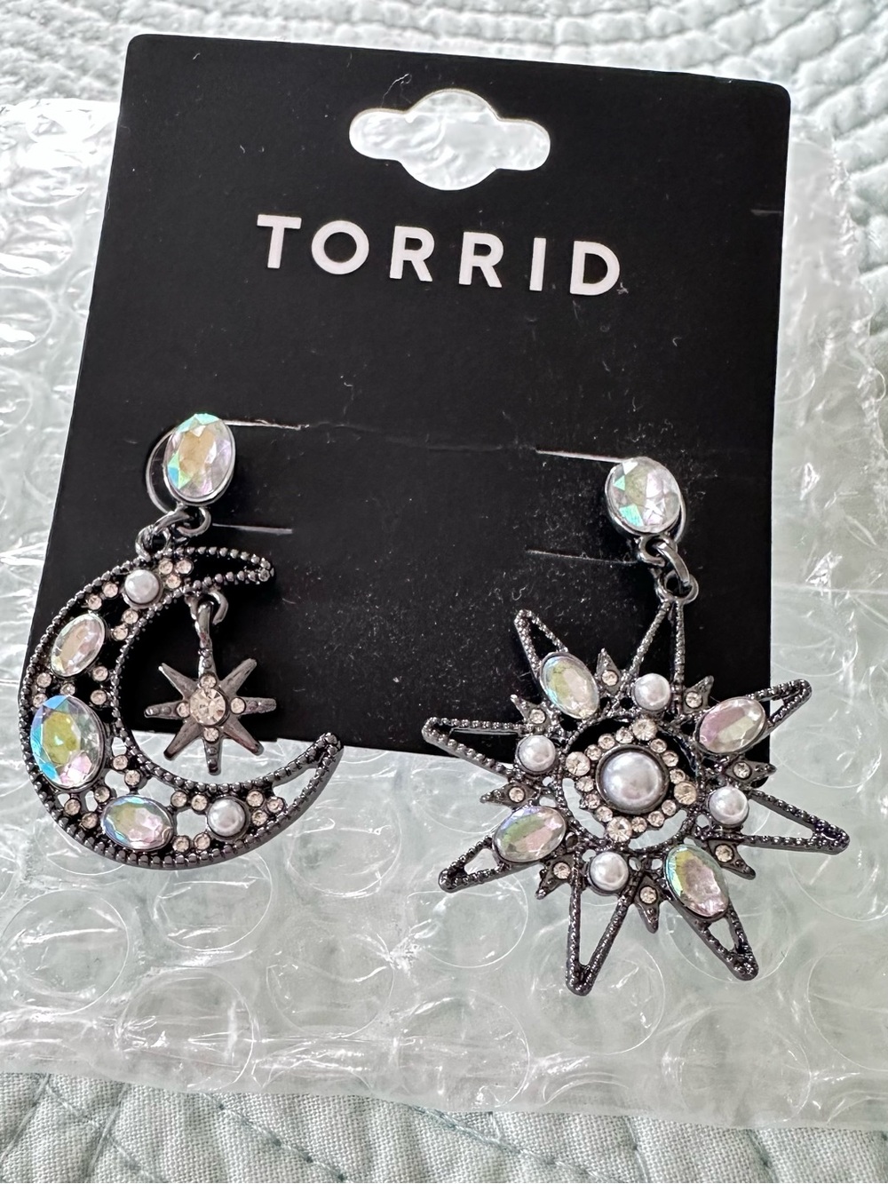 torrid Iridescent Celestial Moon & Star Drop Earrings - Silver